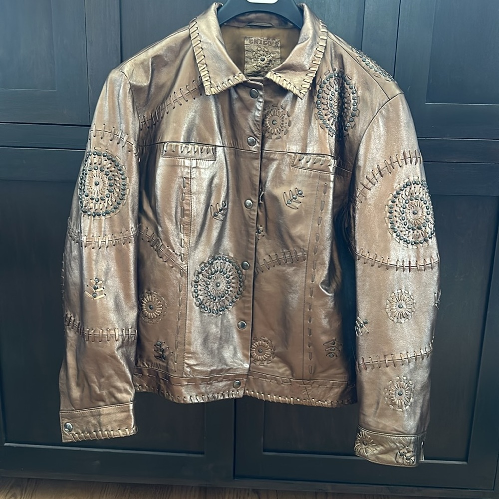 Stunning Chico’s Bronze Copper Leather Jacket Size 3